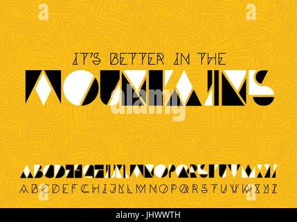 Hipster alphabet. It`s better in the mountains quote. Topographic texture background. Stock Vector
